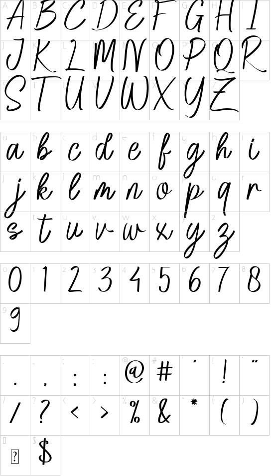 Agia Valley font character map
