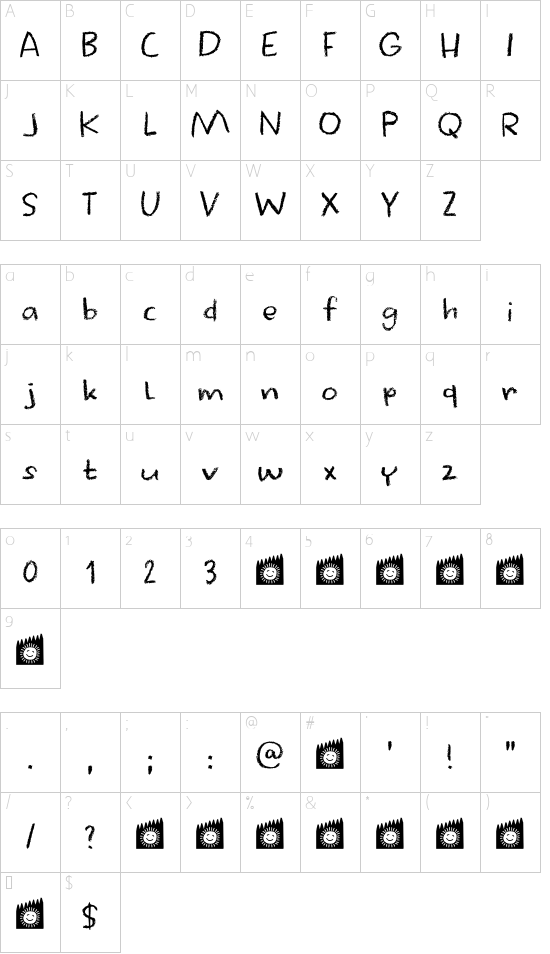 Crayon Works DEMO Regular font character map