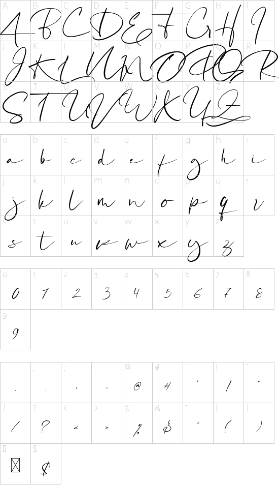 Katagami Signature font character map