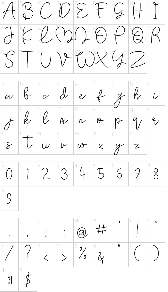 May Lova font character map