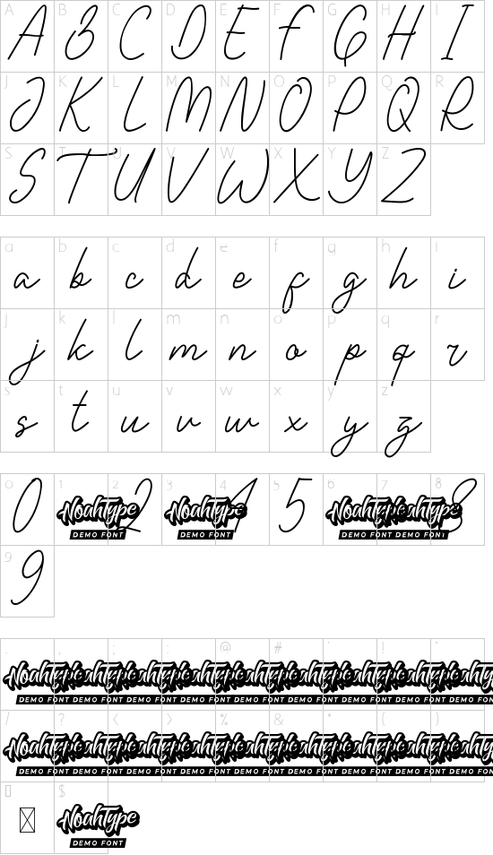 Single One Demo font character map