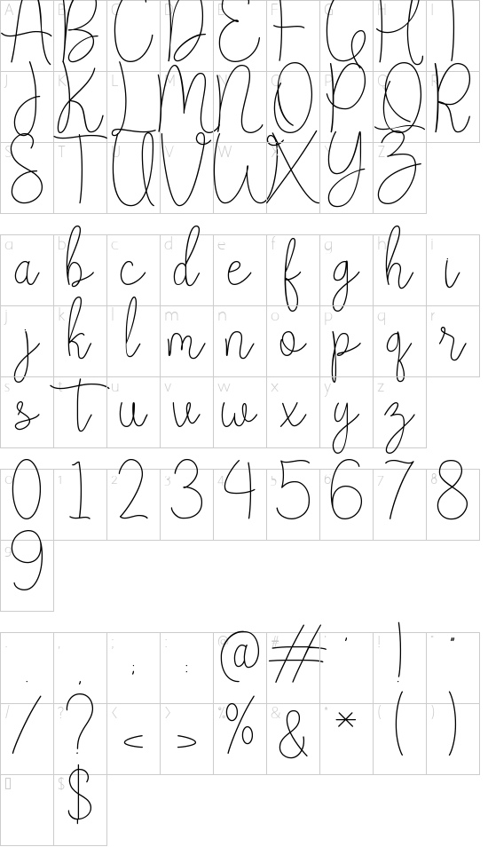 lovely golden font character map