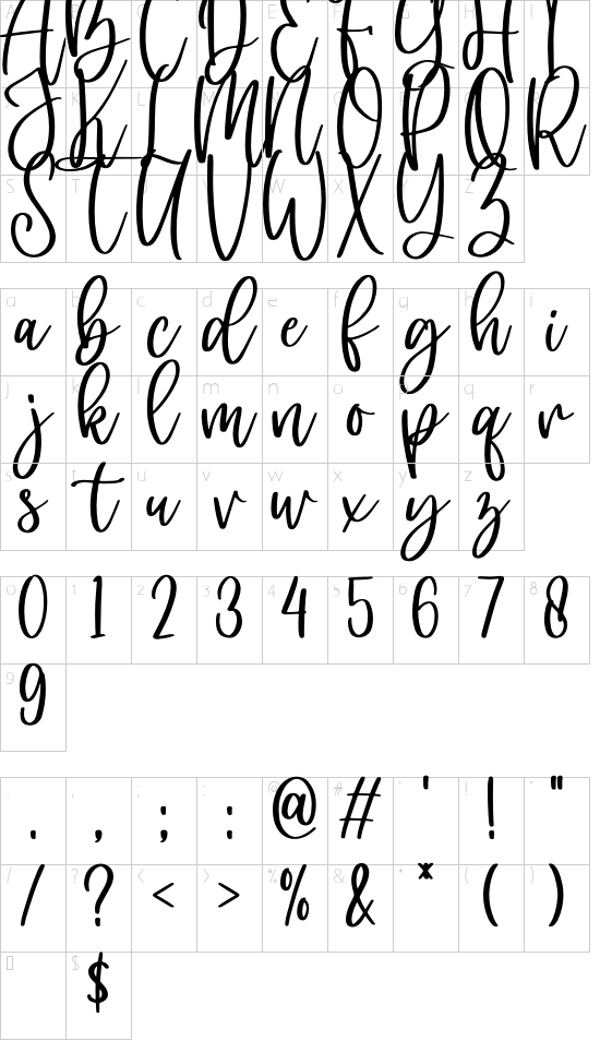 pebby font character map