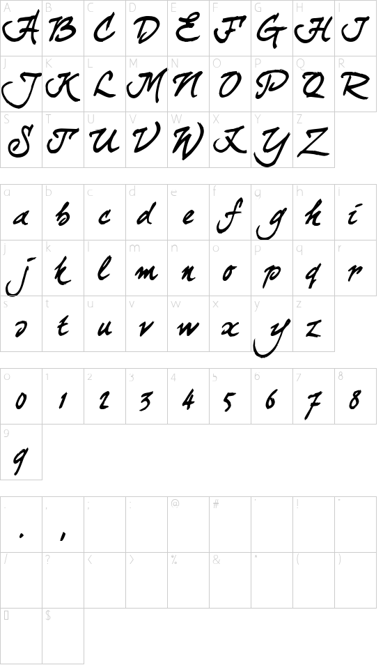 curlyJoe font character map