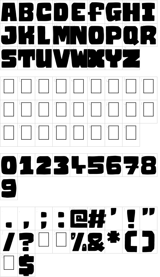Mammoth Rush font character map