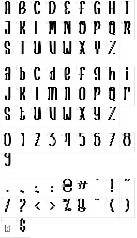 Shiny Kids font character map