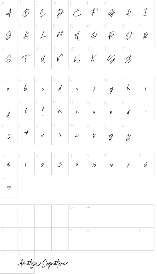 Amatya Signature font character map
