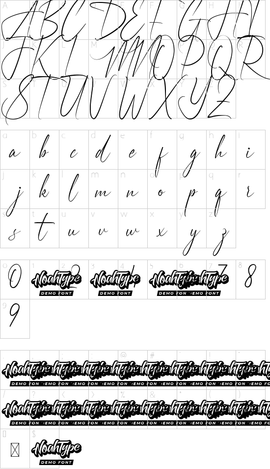 Arthur Dale Demo font character map