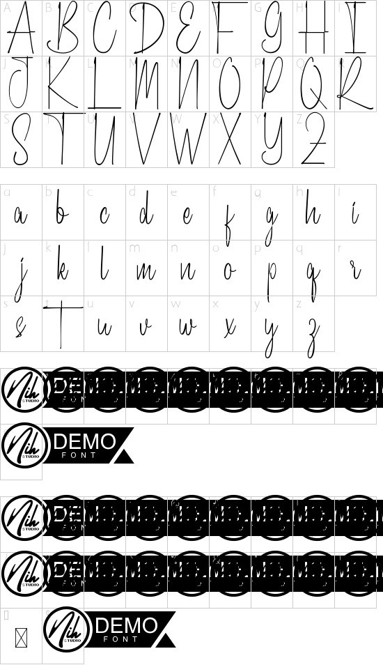 Bayfield Road Demo font character map