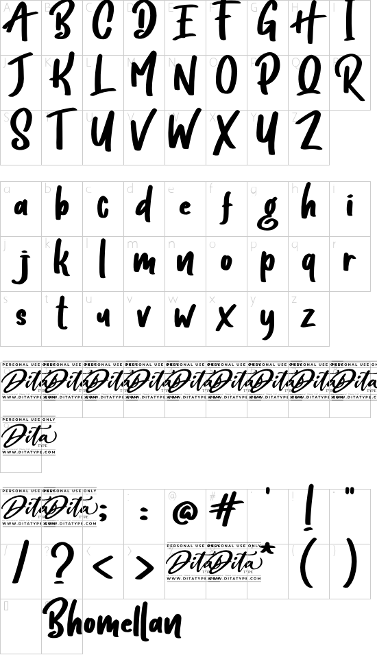 Bhomellan Personal Use font character map