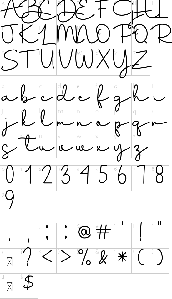 Goodnight font character map