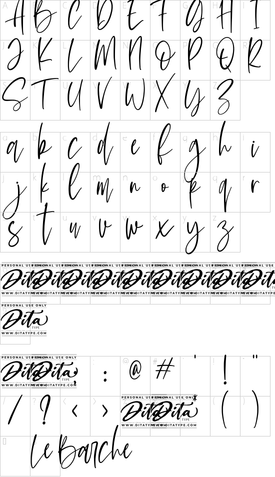 Le Barche Personal Use font character map