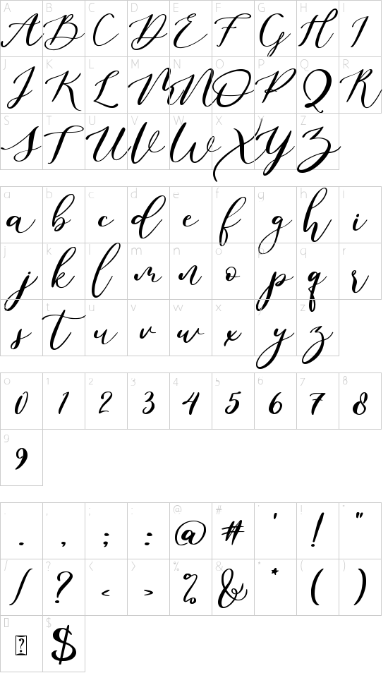 Madam Sunday font character map
