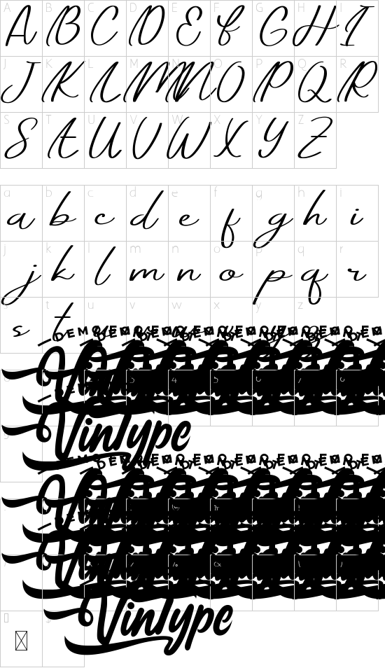 North Sweet Demo font character map