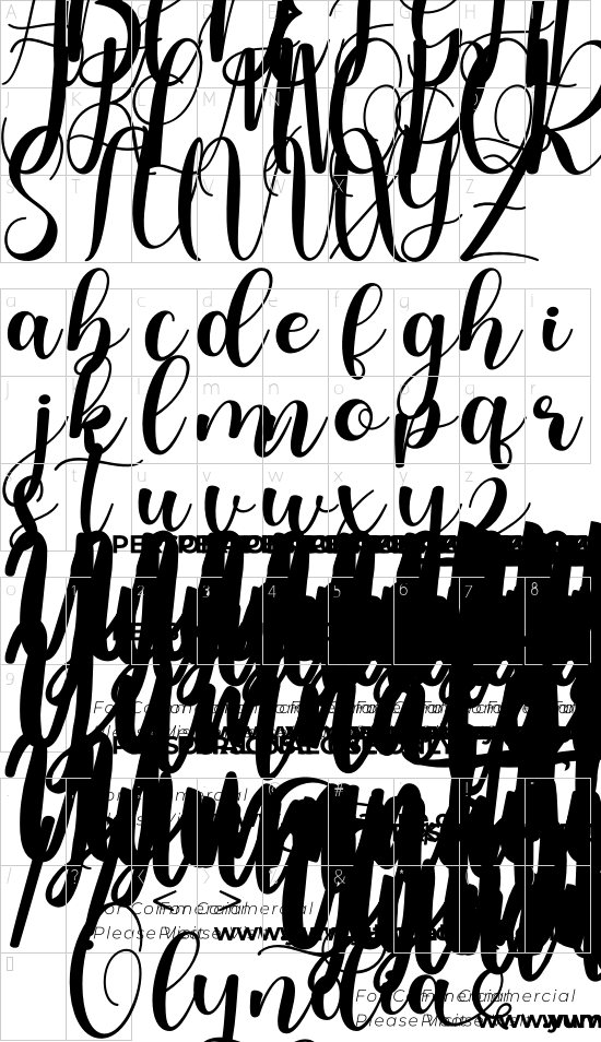 Olyndia Personal Use font character map
