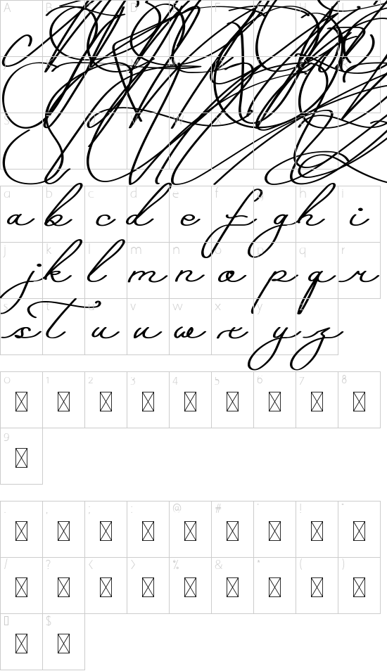 Paradisy Demo font character map