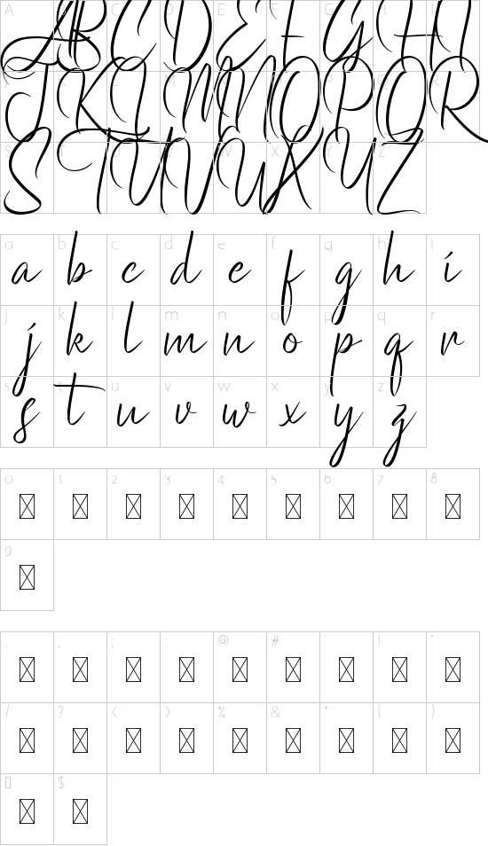 Rainwaters Demo font character map