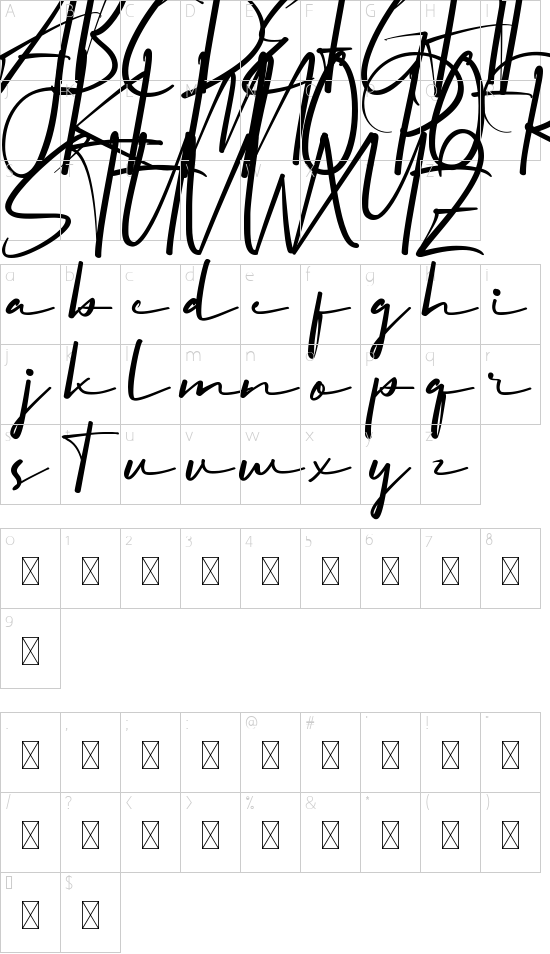 Rosemaries Demo font character map