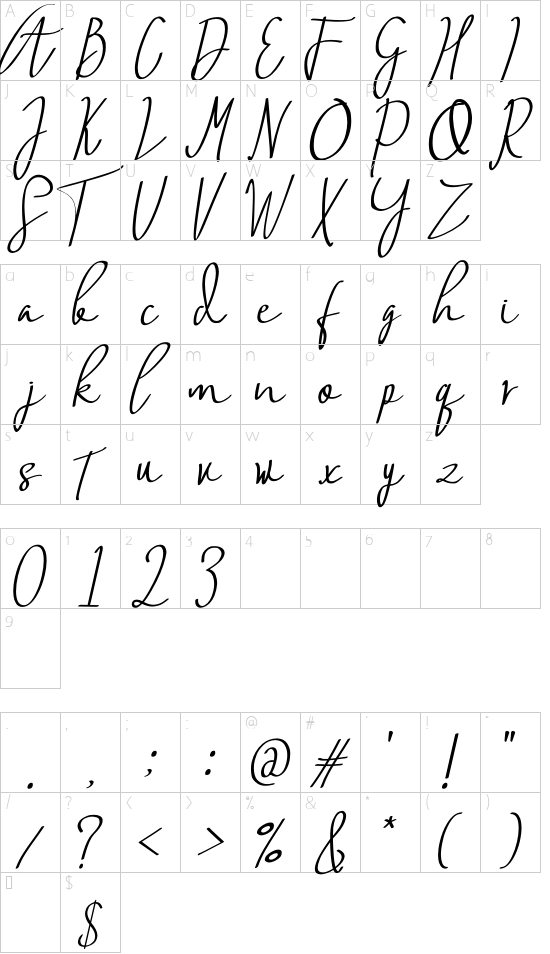 Samantha font character map