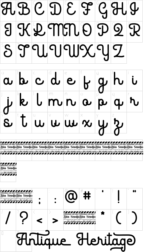 Antique Heritage Personal use Regular font character map