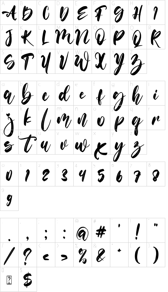 Flower Winter font character map