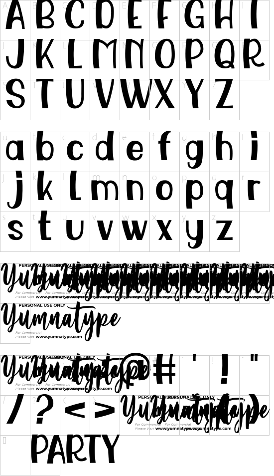 Awesome Party Display font character map