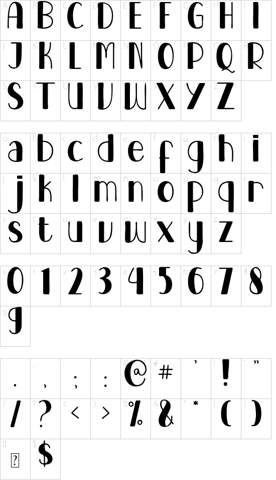 BARNEY POP font character map