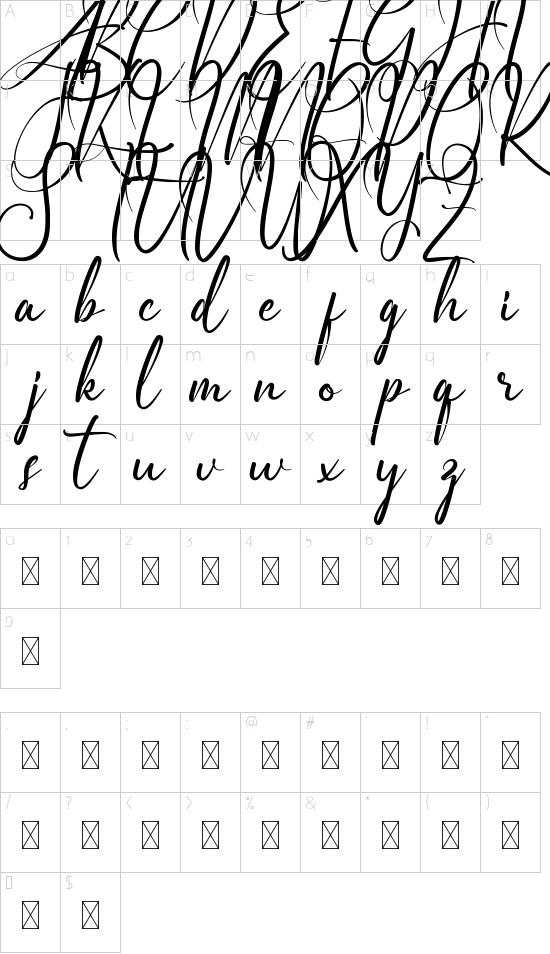Ameliora Demo font character map