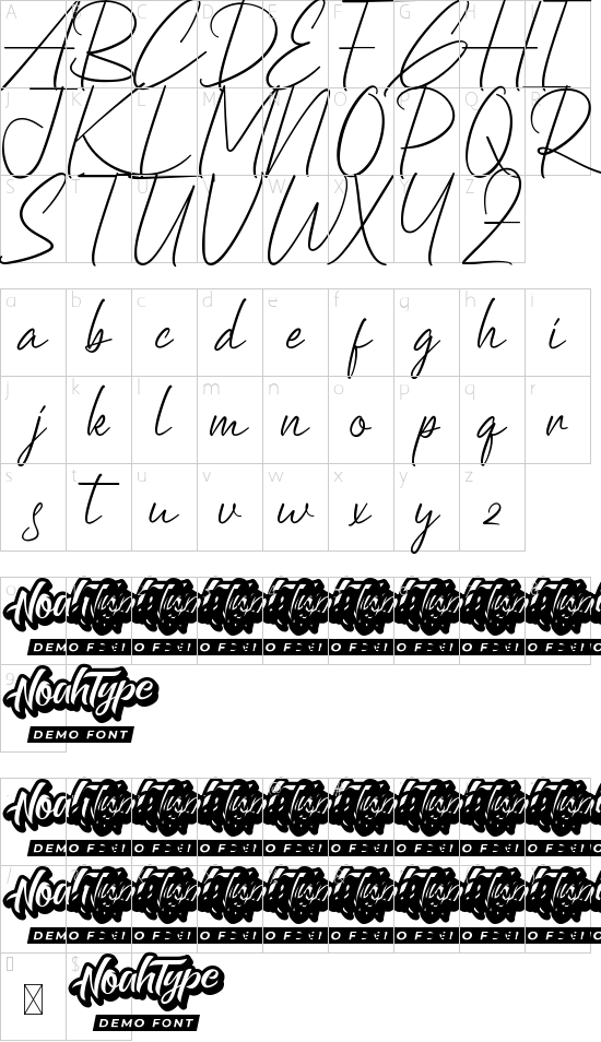 Calliesha Demo font character map
