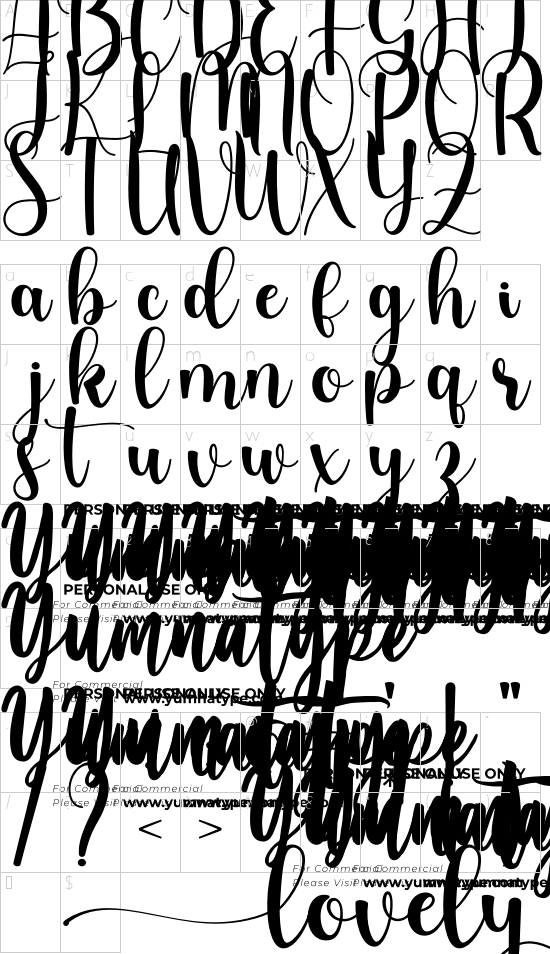 Lovely Dream Personal Use font character map