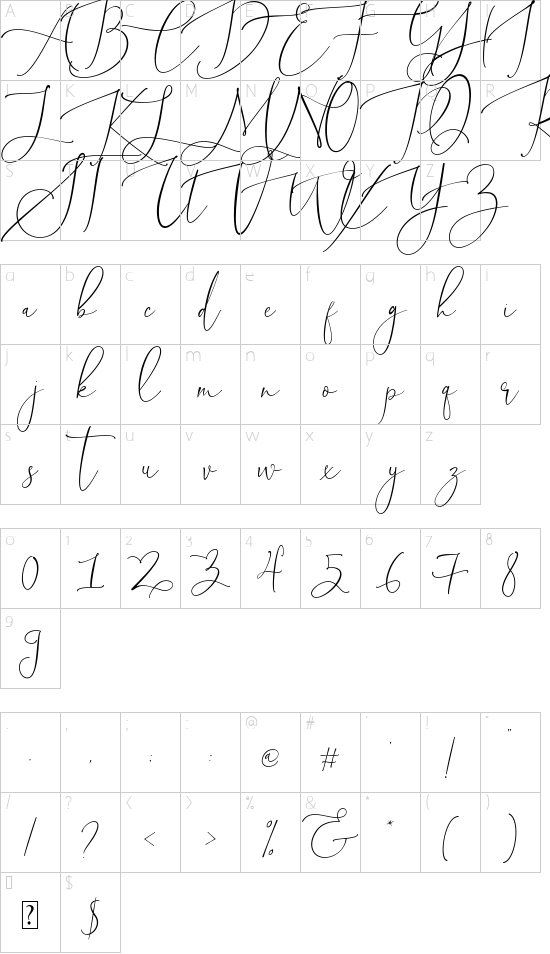 Mylola font character map