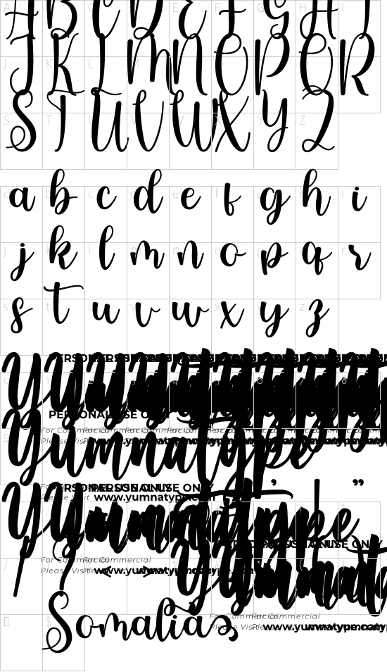 Somalia Personal Use font character map