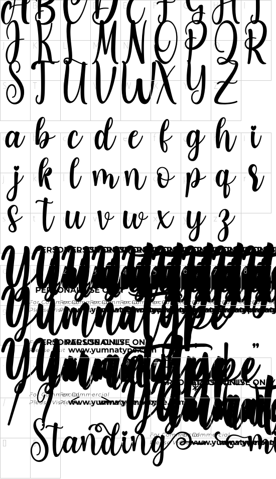 Standing Miracle Personal Use font character map