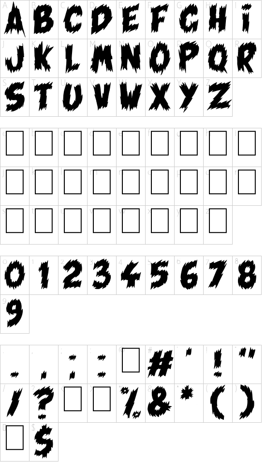 Tales of Scare FX Over font character map