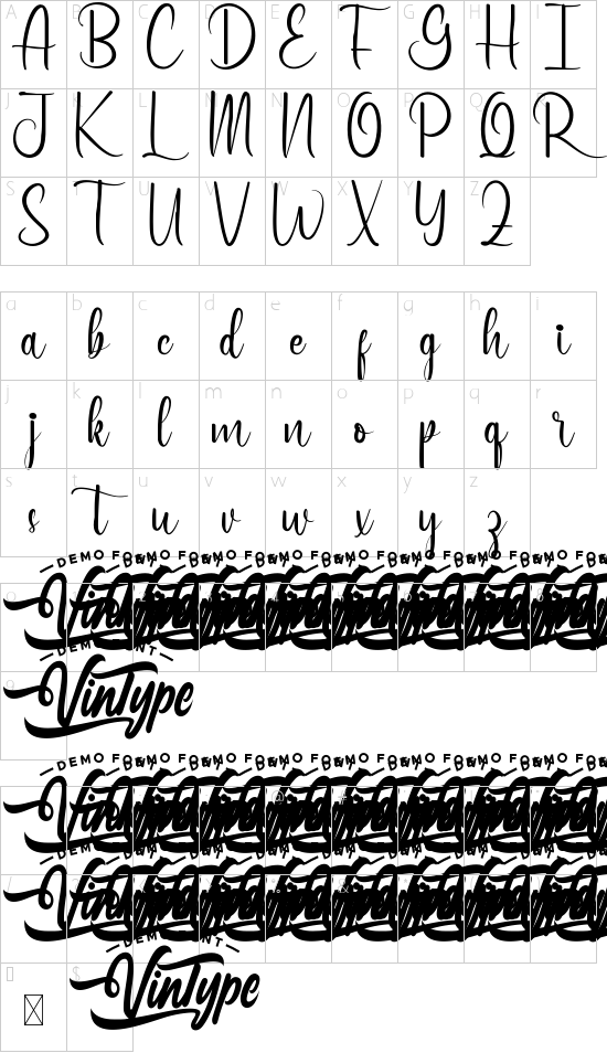 Always There Demo font character map