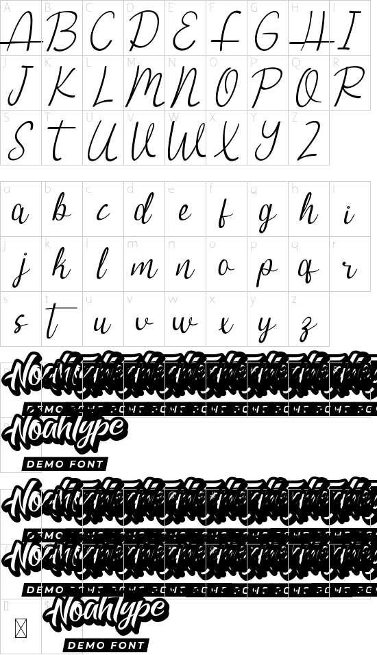 Aussie House Demo font character map
