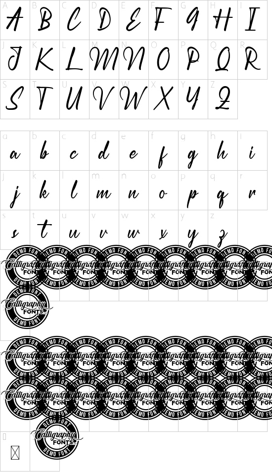 Hightstown Demo font character map