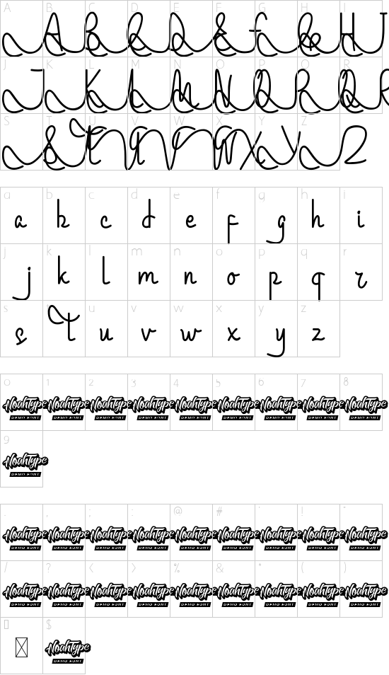 Machington Demo font character map