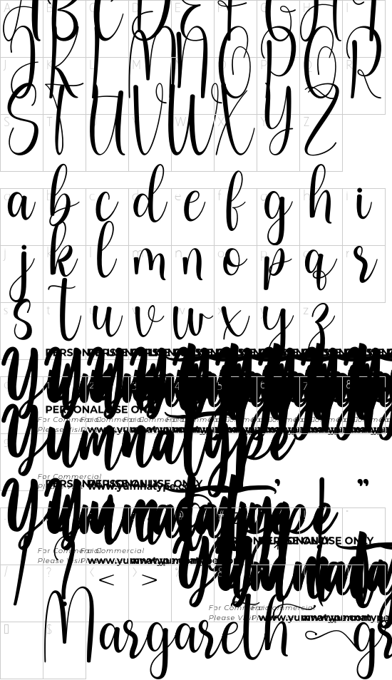 Margareth Gretal PersonaL Use font character map