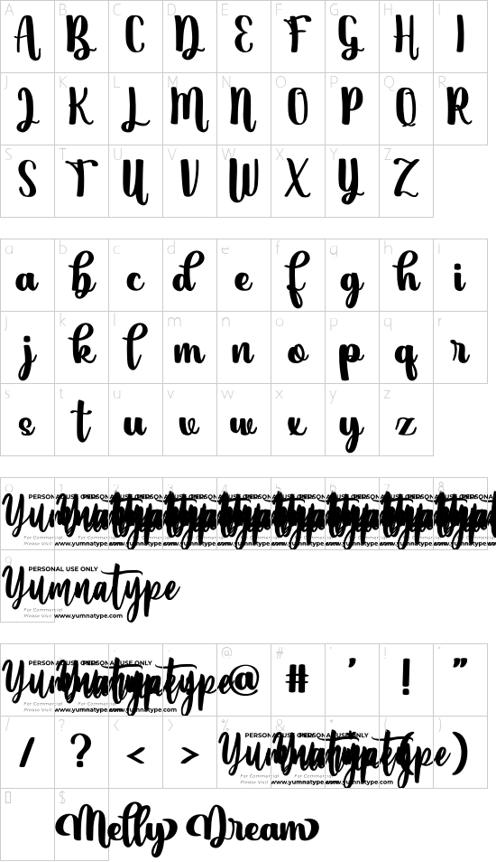 Melly Dream Personal Use font character map