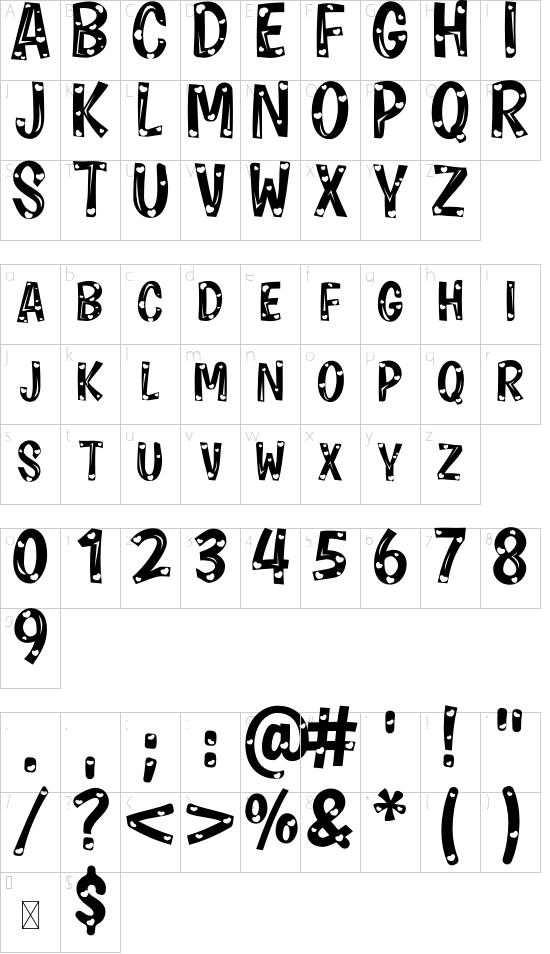 Hurry Loves font character map