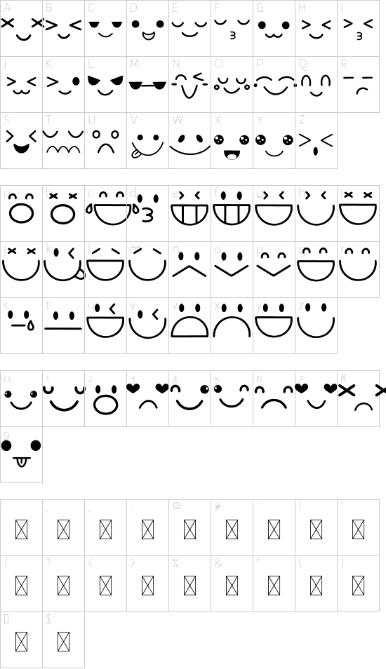 Emot font character map
