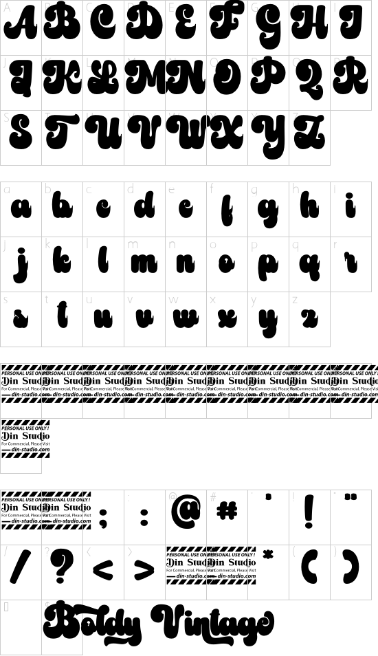 Boldy Vintage Personal use font character map