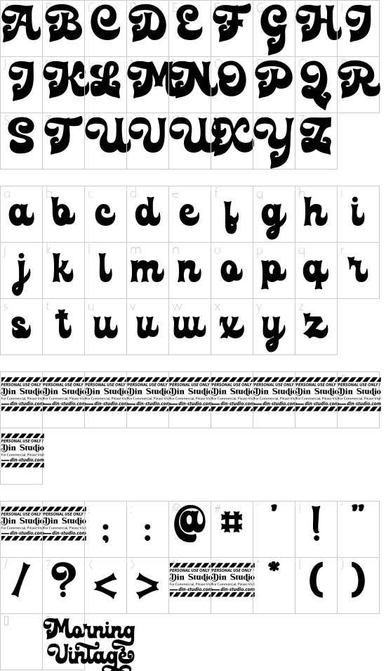 Morning Vintage Personal Use On font character map