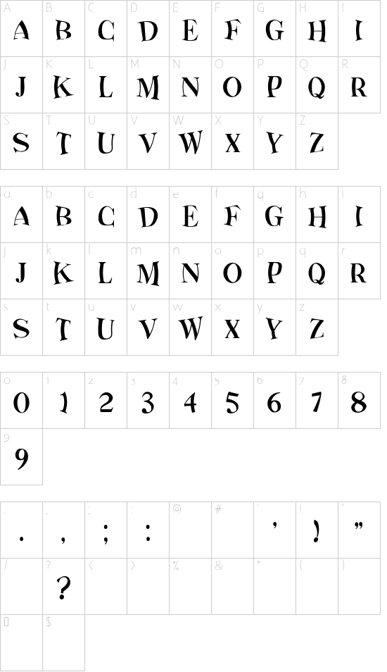 Wild Horse Regular font character map