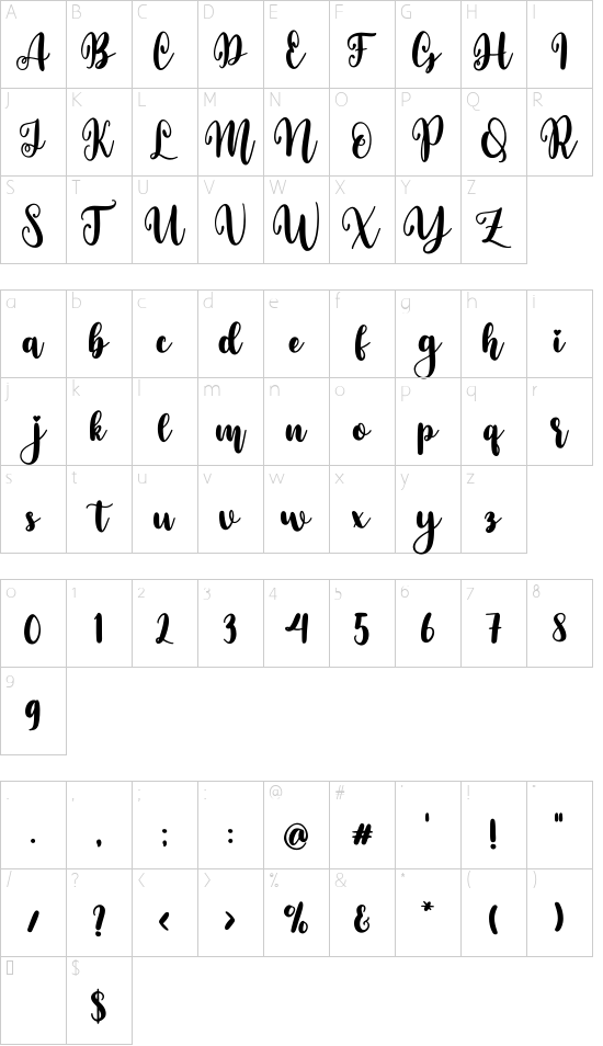 Amber Florist font character map