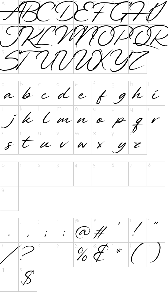 Alander Regular font character map