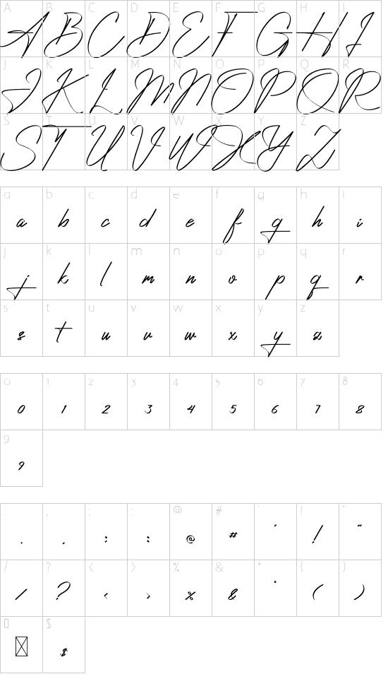 Ambawang Signature font character map