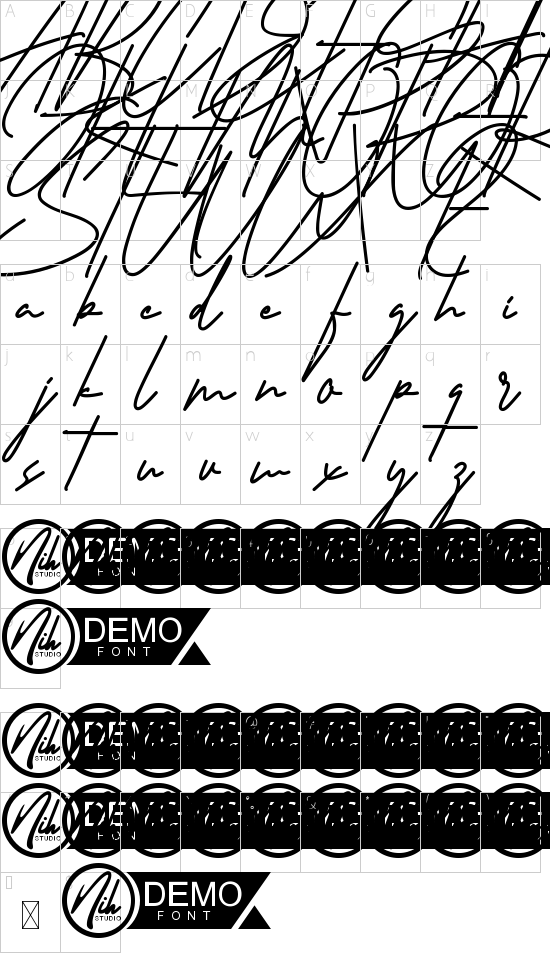 Amelyn Demo font character map