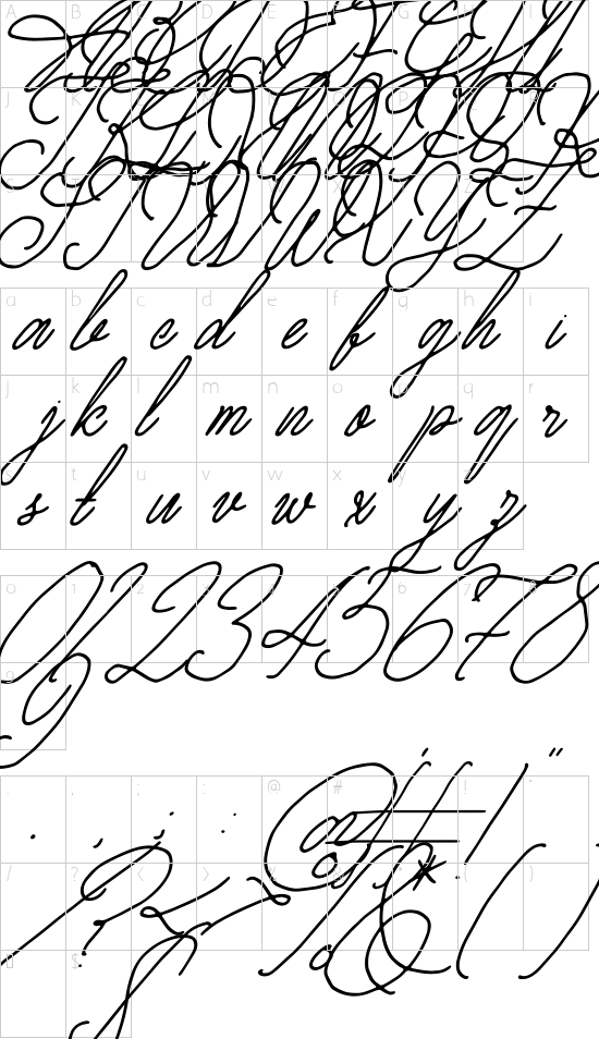 Anderson Wakler Italic font character map